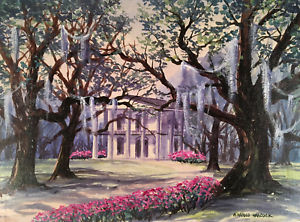 300x222 Vintage Harold Hancock Spanish Moss Plantation House Southern - Spanish Moss Painting
