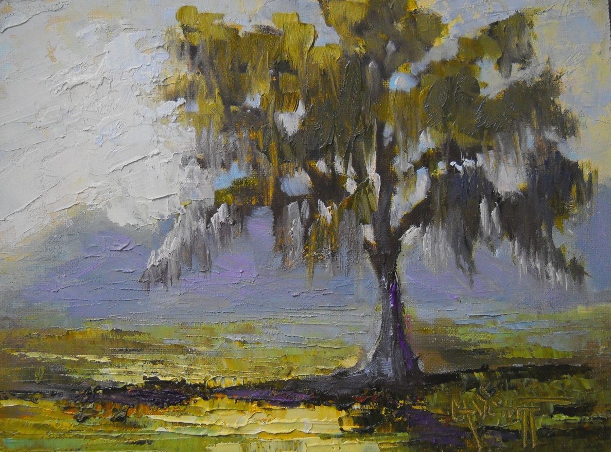 1187x878 Impressionist Tree Painting, Small Oil Painting, Live Oak - Spanish Moss Painting