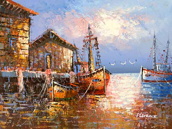709x532 Old Spanish Harbor,oil Paintings From Photos - Spanish Painting