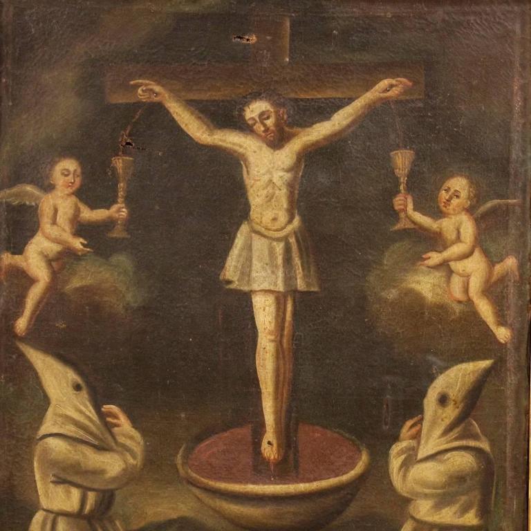 768x768 18th Century Spanish Religious Painting Crucifixion Oil On Canvas - Spanish Painting