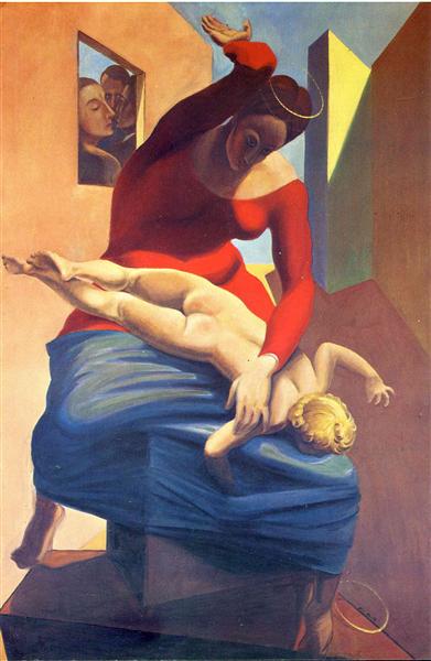 391x600 The Virgin Spanking The Christ Child Before Three Witnesses Andre - Spanking Painting