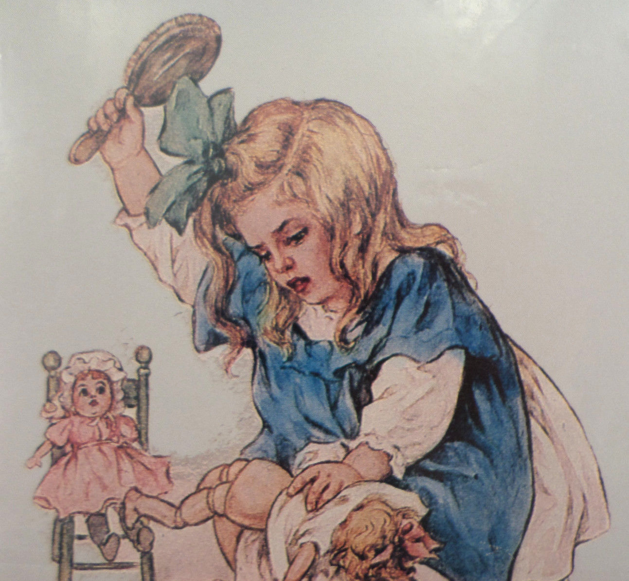1293x1194 Victorian Lithograph Print Picture Birthday Girl With Dolls - Spanking Painting