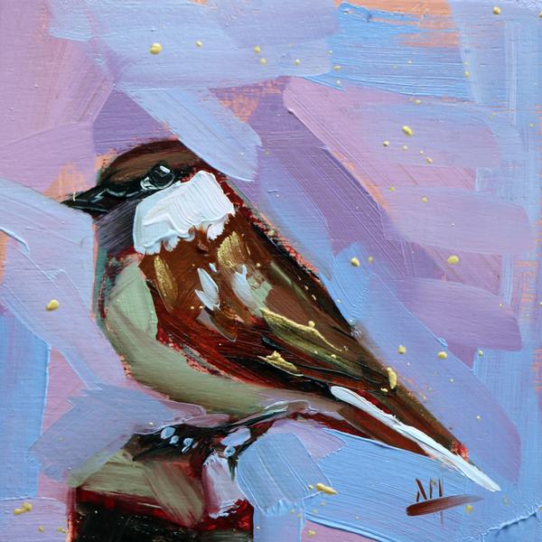 600x600 House Sparrow No 3 Original Oil Painting Angela Moulton Pratt - Sparrow Painting