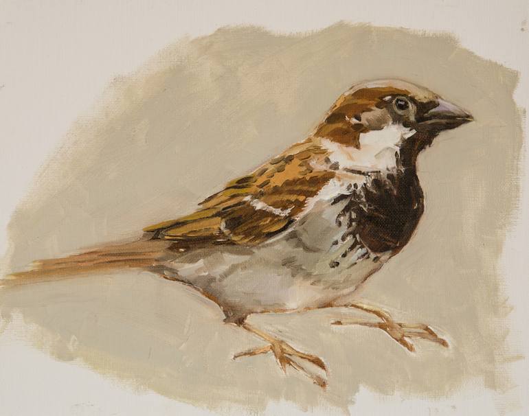 770x606 Saatchi Art House Sparrow Painting By Dawn Wagner - Sparrow Painting
