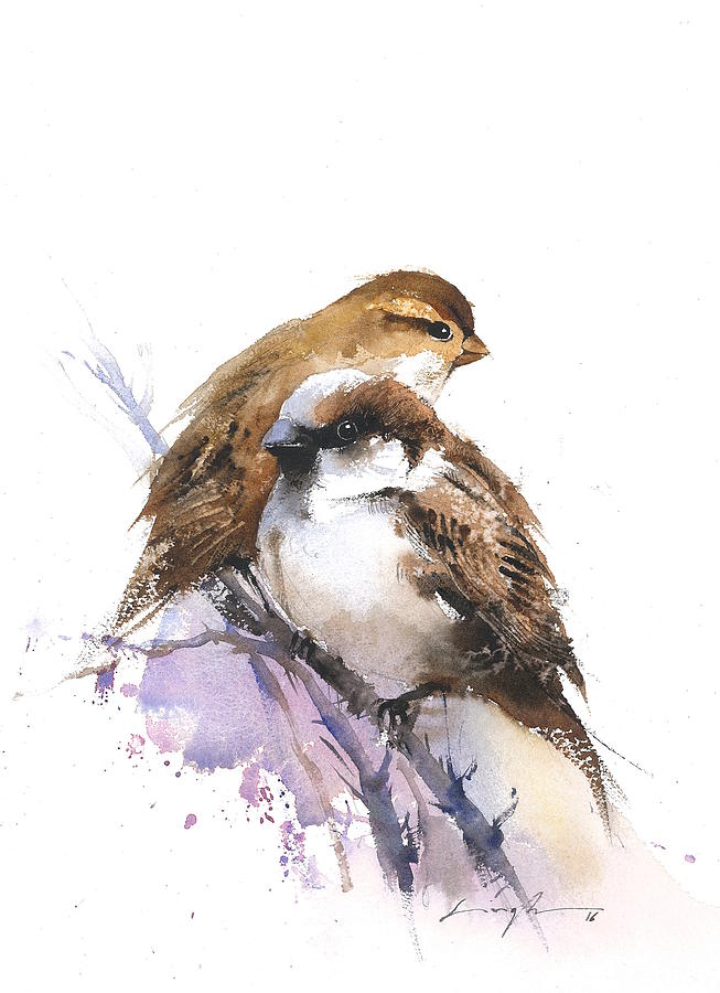 653x900 Bird Art Watercolor Sparrow Painting By Nitin Singh - Sparrow Painting