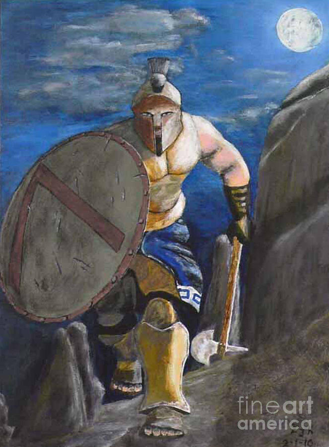 663x900 Spartan Warrior One Of The Three Hundred At Night Painting By Eric - Spartan Warrior Painting