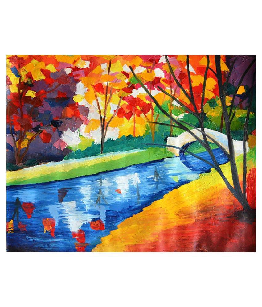 850x995 Vijay Enterprises Multicolor Spatula River Scene Abstract Painting - Spatula Painting