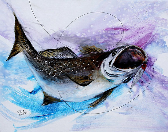 550x433 Awesome Speckled Trout Painting From J. Vincent Scarpace Posters - Speckled Trout Painting