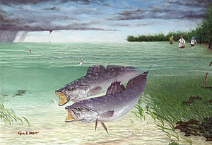 300x205 Wade Fishing For Speckled Trout Painting By Kevin Brant - Speckled Trout Painting