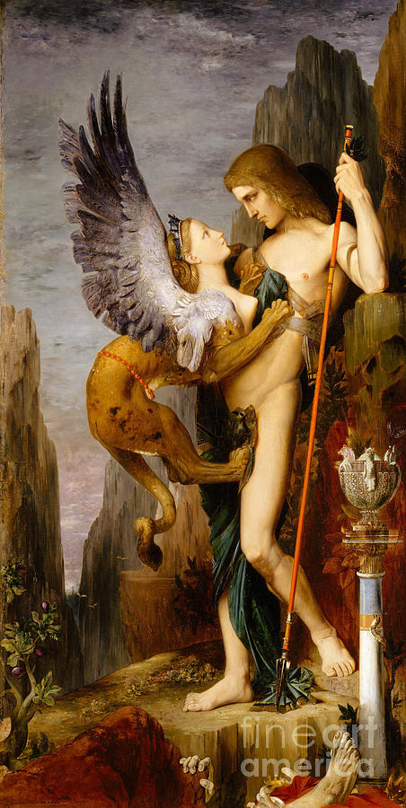 452x900 Oedipus And The Sphinx Painting By Gustave Moreau - Sphinx Painting
