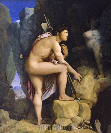 370x443 Oedipus And The Sphinx Ingres Painting Reproduction 7455 - Sphinx Painting