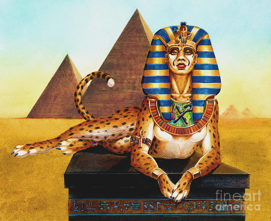 900x732 Sphinx On Plinth Painting By Melissa A Benson - Sphinx Painting