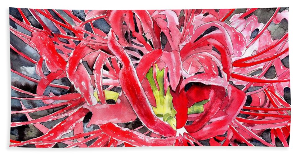 967x500 Red Spider Lily Flower Painting Bath Towel For Sale By Derek Mccrea - Spider Lily Painting