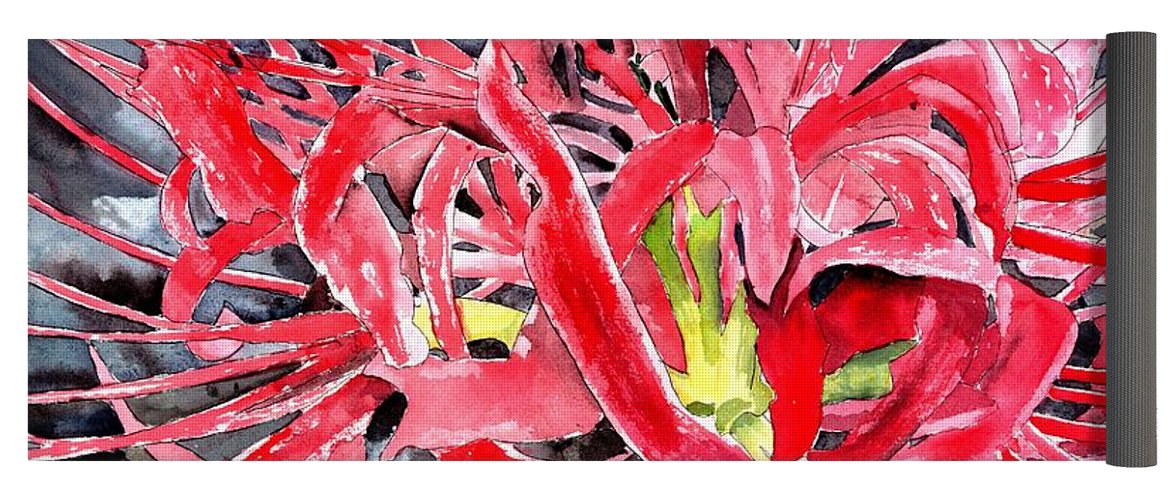 1171x500 Red Spider Lily Flower Painting Yoga Mat For Sale By Derek Mccrea - Spider Lily Painting