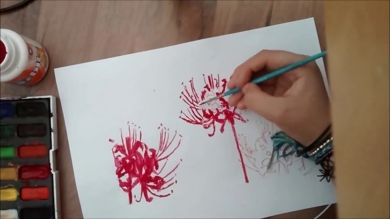 1280x720 Speed Painting Red Spider Lilies (Tokyo Ghoul Rize Flowers) - Spider Lily Painting