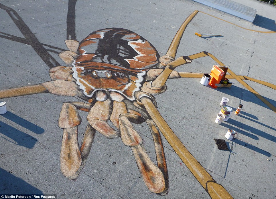 964x696 Marlin Peterson Artist Creates Giant 3d Paintings Of Spiders - Spider Painting