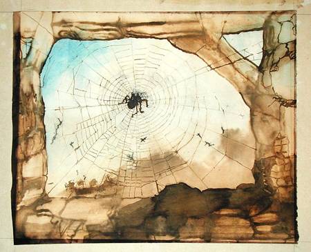 450x365 Vianden Through A Spider's Web (Pencil, - Spider Web Painting