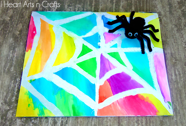 750x506 Water Color Resist Spider Web Kids Art - Spider Web Painting