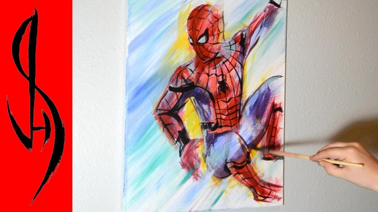 1280x720 Painting Spiderman With Acrylic Paints On Canvas - Spiderman Canvas Painting