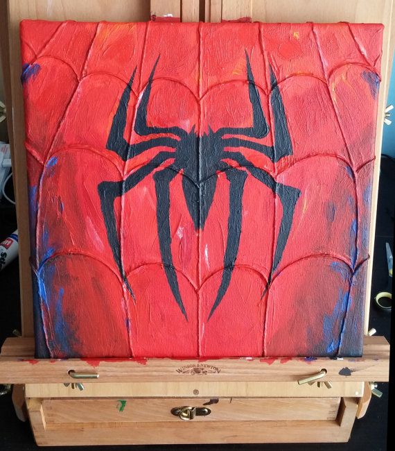 570x650 Spider Man Logo Acrylic Painting On Canvas With Embossed Web - Spiderman Canvas Painting