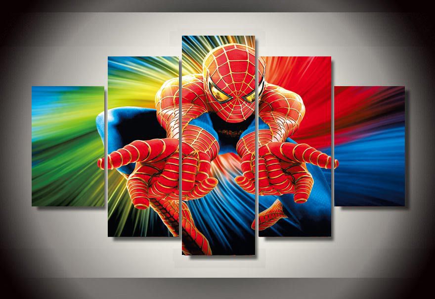 880x604 5 Panels Spiderman Marvel Group Artwork Multi Canvas Art - Spiderman Canvas Painting