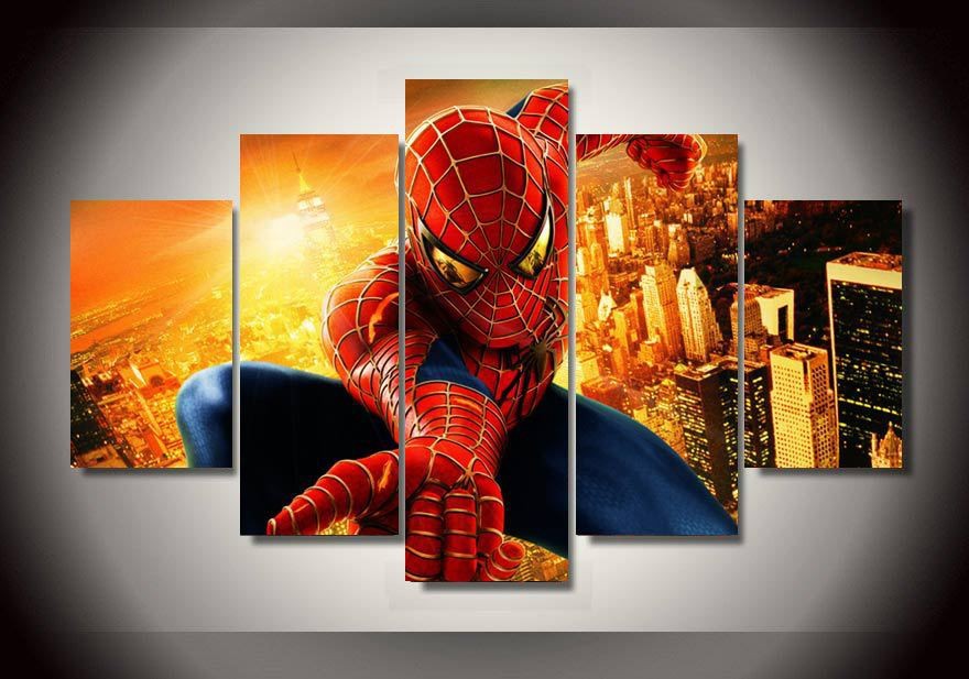 880x617 5 Piecesset Spiderman Wall Art Print Canvas Painting Kids Room - Spiderman Canvas Painting
