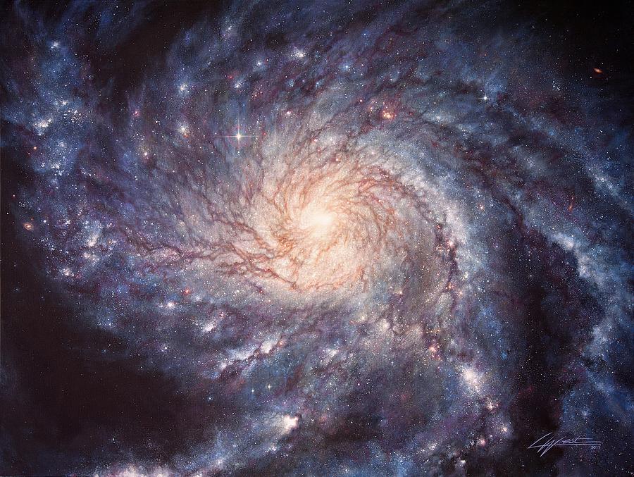 900x677 M101 Pinwheel Galaxy Painting By Lucy West - Spiral Galaxy Painting