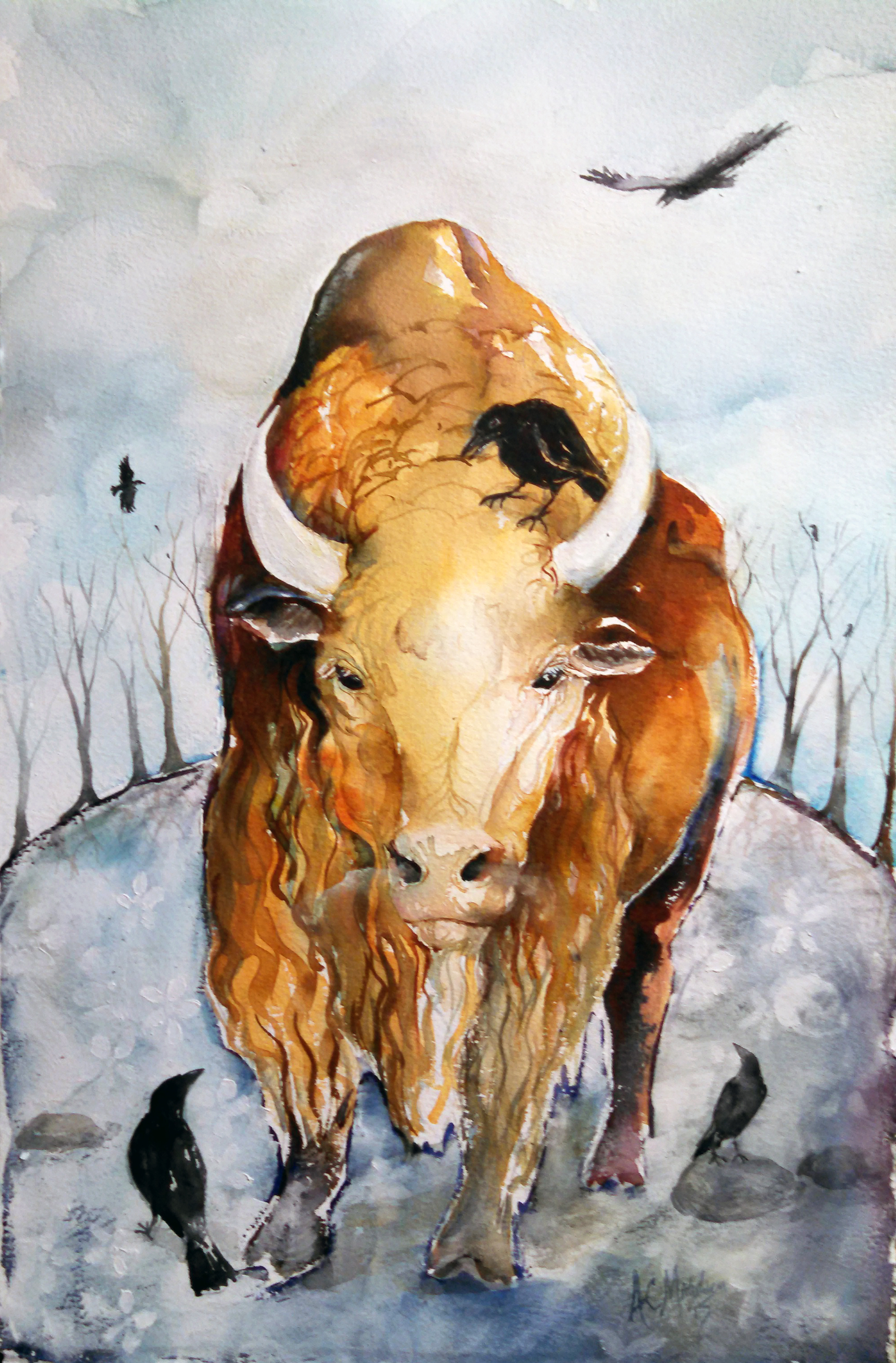 2004x3048 Spirit Animal Painting Buffalo And Crows - Spirit Animal Painting