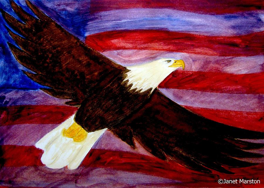 900x642 Spirit Of America Bald Eagle Painting Painting By Janet Marston - Spirit Of America Painting