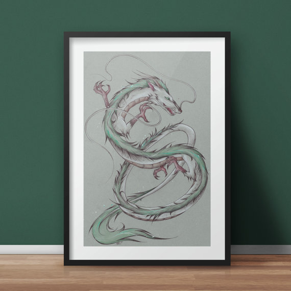 570x570 Large Haku Spirited Away Art Print - Spirited Away Painting
