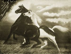 300x228 Spirited Horses In Storm - Spirited Horses Painting