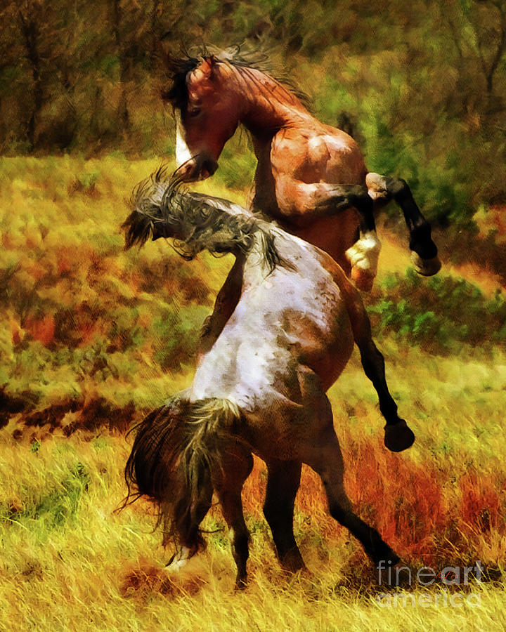 720x900 Spirited Horses Mixed Media By Kafra Art - Spirited Horses Painting