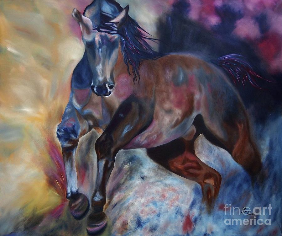 900x752 Spirited Painting By Lotti Leibnitz - Spirited Horses Painting
