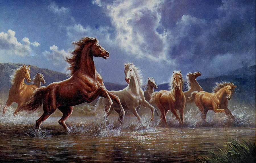 900x574 The Spirited Horse Which Will Try To Win The Race Painting By Yuki - Spirited Horses Painting