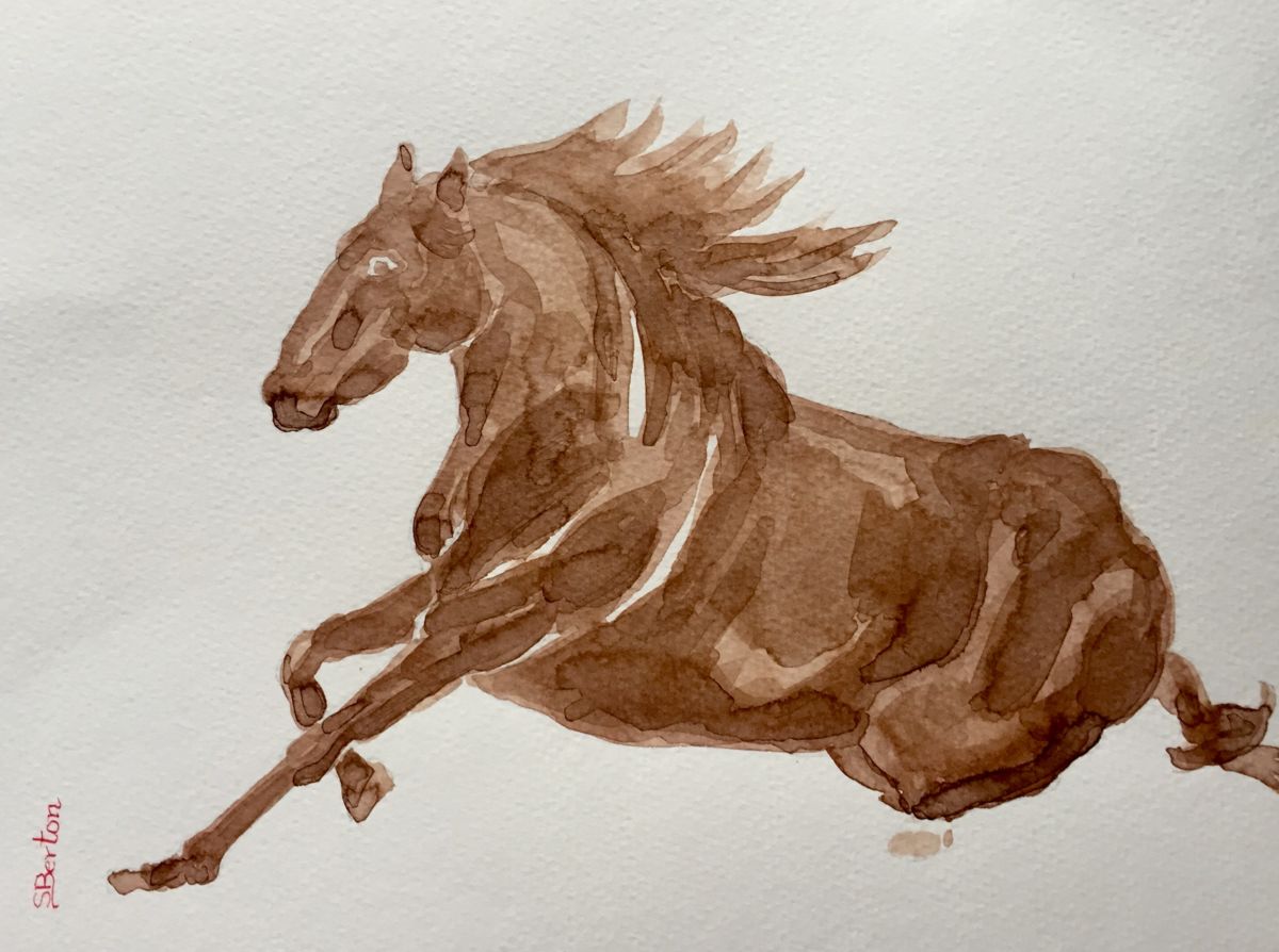 1200x894 Brown Spirited Horse - Spirited Horses Painting