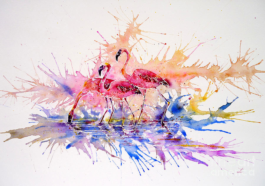 900x632 Flamingo Splash Painting By Zaira Dzhaubaeva - Splash Painting