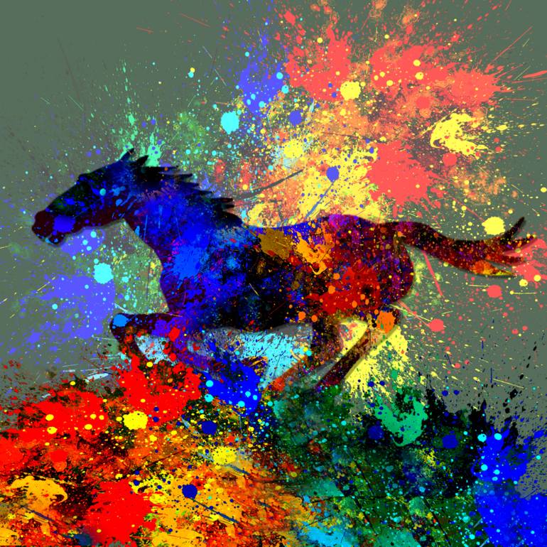 770x770 Saatchi Art Splash Running Horse - Splashing Painting On Canvas