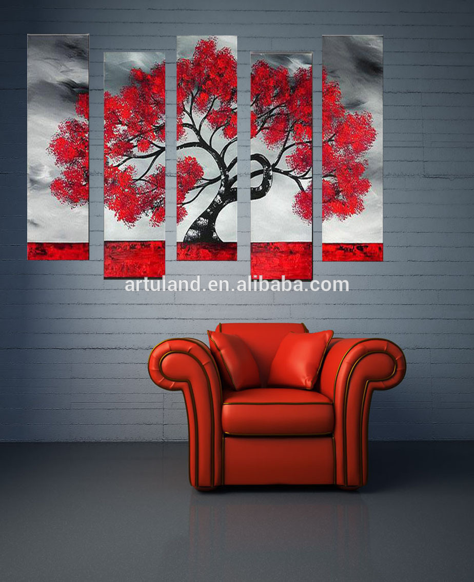 924x1134 Handpainted Hot Sales Modern Abstract 5 Split Canvas Paintings Red - Split Canvas Painting