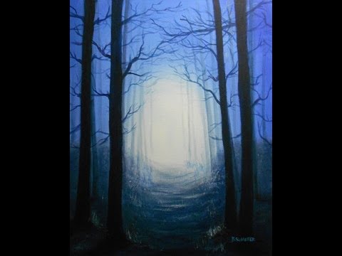 480x360 How To Paint A Twilight Forest Scene - Spooky Forest Painting