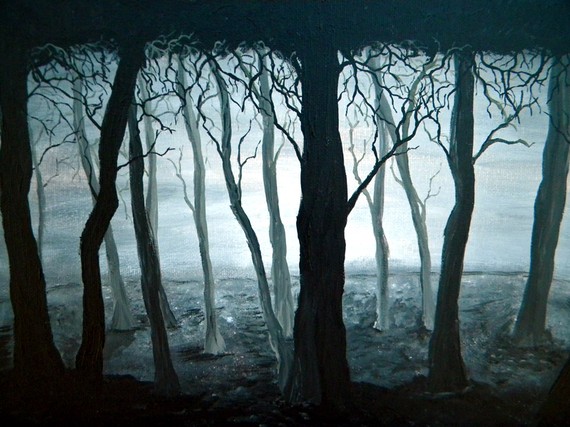 570x427 Introverted Painting Dark Forest Original Painting - Spooky Forest Painting