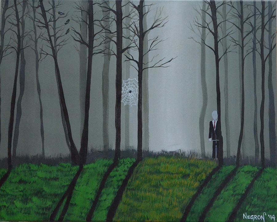 900x721 Slenderman's Spooky Forest Painting By Yolanda Negron - Spooky Forest Painting