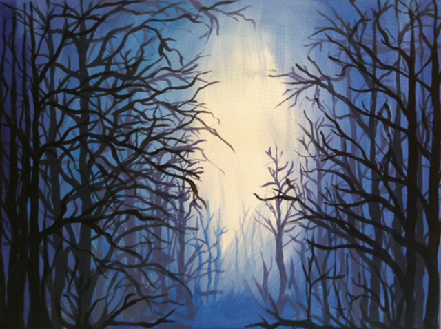 640x478 Spooky Blue Forest - Spooky Forest Painting