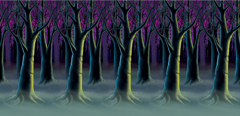 800x388 Spooky Forest Trees Backdrop - Spooky Forest Painting
