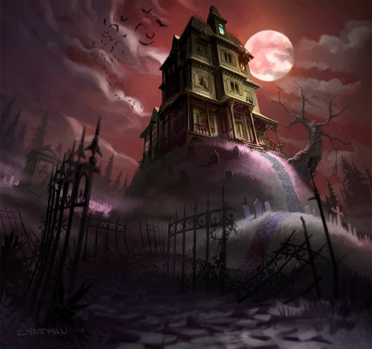 1224x1147 Haunted House Painting Beautiful Items Similar To Haunted House - Spooky House Painting