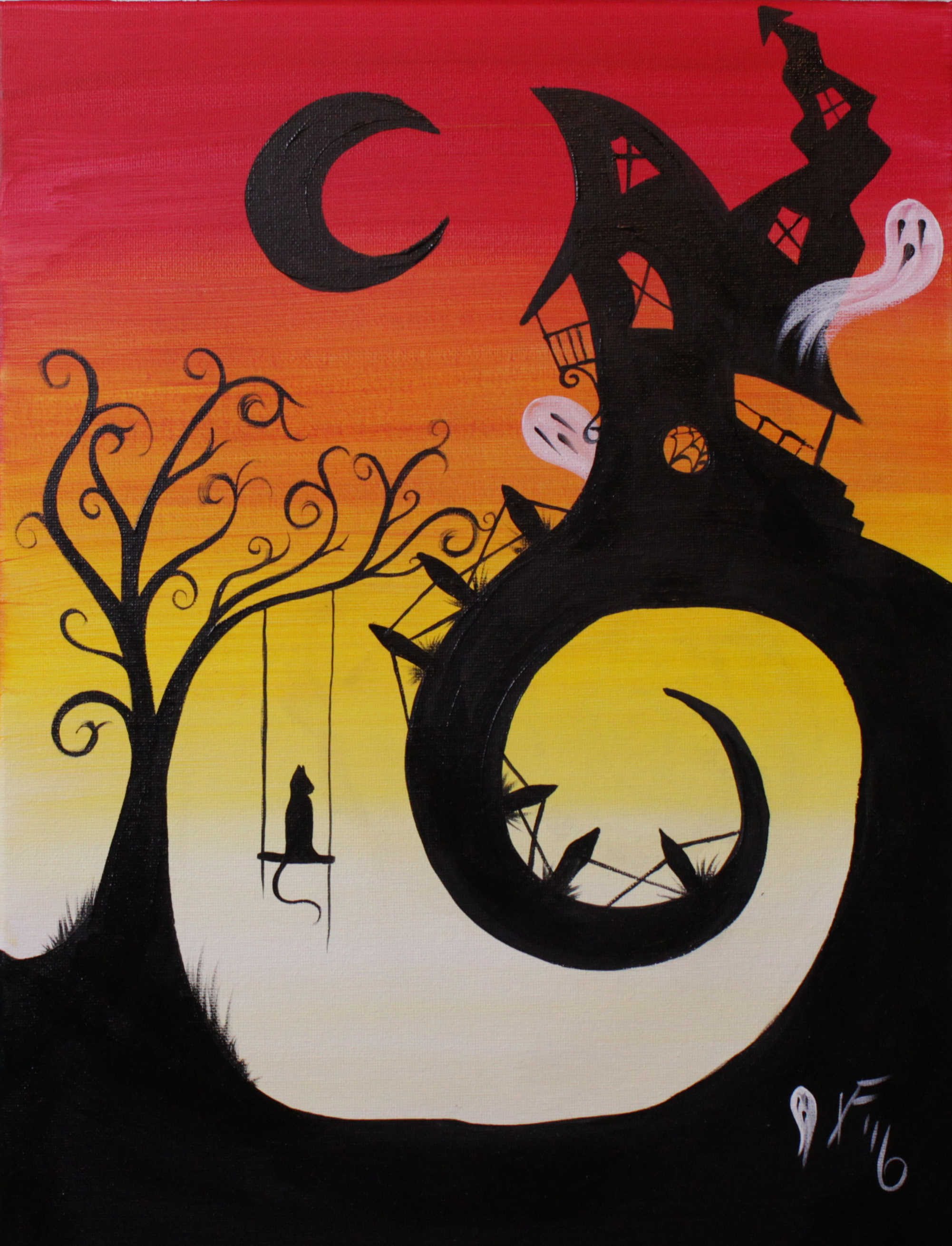 2002x2619 House On Haunted Hill Step By Step Acrylic Painting On Canvas - Spooky House Painting