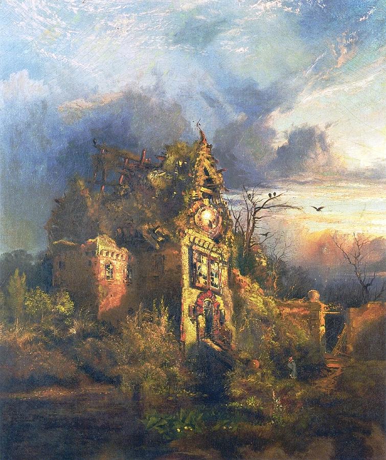 755x900 The Haunted House Painting By Thomas Moran - Spooky House Painting