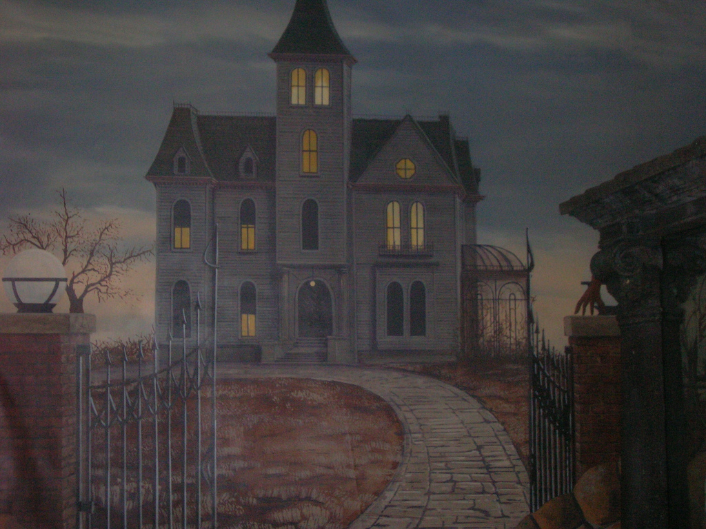 1024x768 Adams Family's Home Oil Painting Done Of Haunted House - Spooky House Painting
