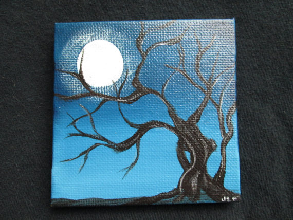 570x428 Hand Painted Spooky Tree Full Moon - Spooky Tree Painting
