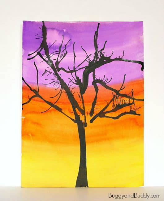 530x650 Make Spooky Trees For Halloween Using Blow Art - Spooky Tree Painting