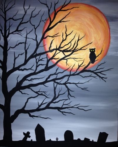 401x500 Spooky Tree Owl Oct 19 Paint Nite @poststalehouse Every Monday - Spooky Tree Painting
